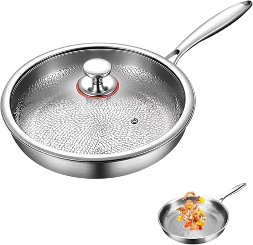 kumosaka Titanium Hammered Pan Pro with Lid, Ultra-Durable Pure Titaniums Non-Stick Frying Pan Upgraded Pot for Cooking, Scratch-Resistant, Heats Quickly, Cooks Evenly(10.23 inch)