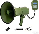 Megaphone 100W Maximale Reichweite 2000M, Megafon mit Sirene und Mikrofon - 700S Aufnahme und Bluetooth Funktionen, Signalhorn mit Verstellbarem Schultergurt für den Innen- und Außenbereich(Grün)