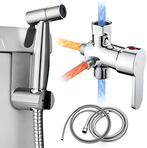 Handheld Bidet Sprayer for Toilet, Bidet Attachment for Toilet Warm Water, Hot and Cold Mixing Valve Kit, Hand Sprayer Bidet for Feminine Wash, Pet, Cloth, Diaper
