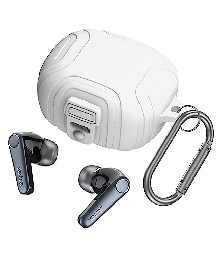 Alquar for EarFun Air Pro 3 Case Cover with Secure Lock, Silicone Protective Scratch Shock Resistant Cover ONLY Compatible with EarFun Air Pro 3 Earbuds Charging Case with Carabiner(White)