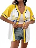 Baseball Jersey Women Game Day Shirt Baseball Player Graphic Tees Button up Short Sleeve Fan Tops