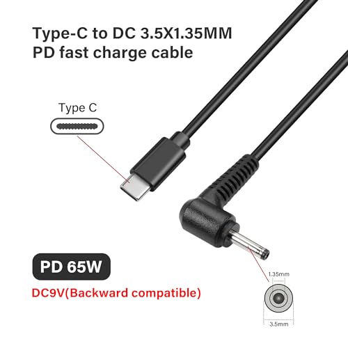 GINTOOYUN PD65W USB-C to DC35135 Charging Cable Type-C Male to 90 Degree DC3.5mmx1.35mm Male Charging Cable for Electric Toothbrushes,Laptops - Image 2