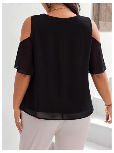 Verdusa Plus Size Cold Shoulder Short Sleeve V Neck Lace Tunic Tops for Women
| Women's Plus Size Cold Shoulder Short S