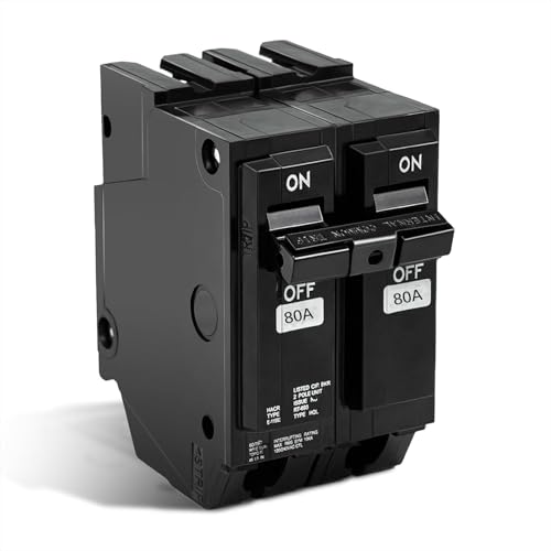 THQL280 Circuit Breaker 80 Amp 2-Pole Plug-in Mount Thermal Magnetic Protection 10KA 120/240V Compatible with GE Q-Line & Thick Series Load Centers