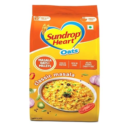 Image of Sundrop Heart Classic Masala Oats with Millets 500 g | 13.3g Protein in 100 g |10g Dietary Fibre in 100g | Anytime Snack | *Helps Reduce Cholesterol