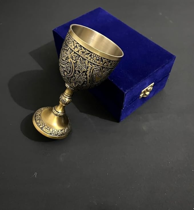 Brass Goblet - Handmade Wine Chalice 6 Inch Blue Antique Brown Color