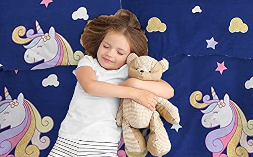 Filymore Unicorn Double bedsheet for Girls Kid bedsheet for Queen Size Bed 240 TC Microfiber Soft Cartoon bedcover for Kids Room (90x90 Inches)(Blue and White)
