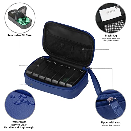 Weekly Pu Leather Pill Bag Organizer Case 2 Times A Day, Am Pm Daily Pill Box To Hold Vitamin, Fish Oil, Supplements And Medicine (Blue) #TOP3