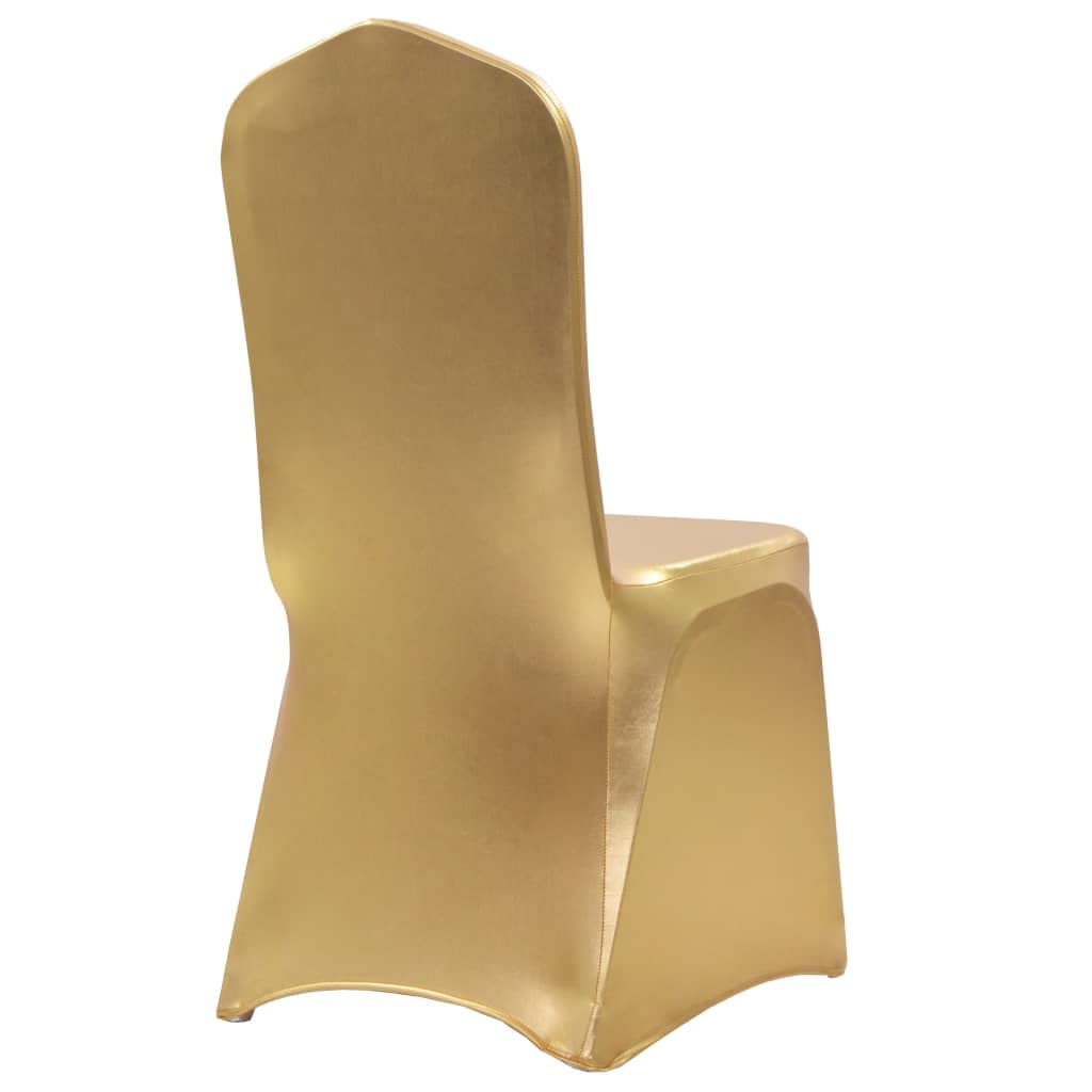 Lot de 6 housses de chaise extensibles dorées pour mariage, banquet et conférence, 100 % élasthanne, extensibles, adaptées aux chaises jusqu'à 100 cm de hauteur totale, montage facile