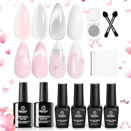 Beetles Cat Eye Gel Nail Polish Set - 6 Colors 15ML Glitter Gel Polish Kit Red Pink Brown Burgundy Purple Blue Green