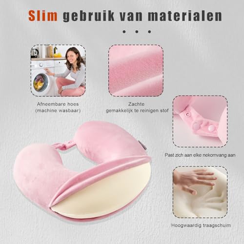 Egret Memory Foam Nackenhörnchen für Reisen - Ergonomische Unterstützung für Kopf, Nacken & Kinn - Super Leicht Nackenkissen für Flugzeug, Auto, Büro - Rosa