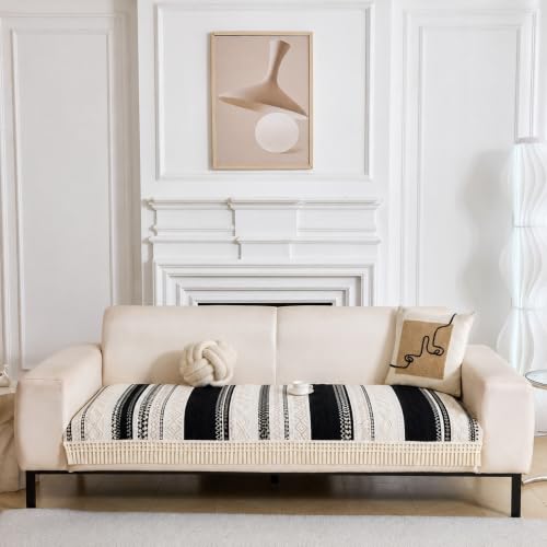 Image of HOMETHREADS Innovative European Premium Style Anti Slip Cotton Sofa Cover Mat with PVC Backing for Non-Slip Comfort (Black, 4 Seater | 70x210cm)