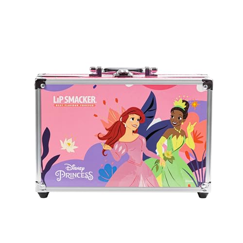 Lip Smacker Disney Princess Traincase, conjunto de maquilhagem para meninas, 40 peças de maquilhagem para rosto, lábios e unhas com acessórios de beleza para cabelo e maquilhagem incluídos