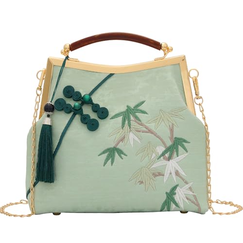 Imagen de YeBon Retro hombro cadena mensajero embrague estilo chino grúa bordado jacquard bolsos de noche de las mujeres