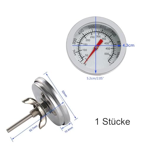 BBQ Thermometer, Edelstahl Grill Thermometer, Koch-Thermometer, Doppelte Temperaturanzeige 50-500℃/100-1000℉, Deckelthermometer Universal für Grillen, Smoker, Ofen und Räucherofen – Bild 3