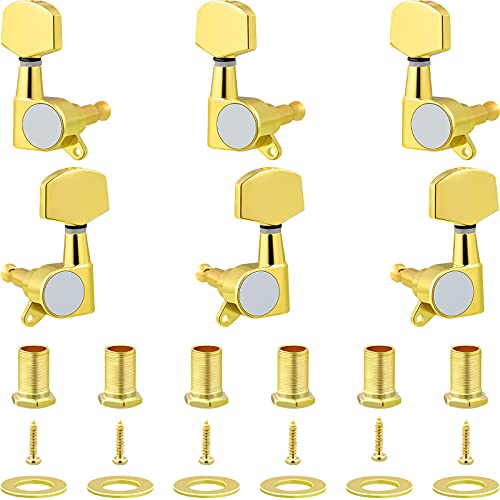 6 Pieces Guitar Locking Tuners Guitar Machine Heads Knobs Guitar Tuning Pegs Tuners Machine Heads Screws for Electric or Acoustic Guitar, Gold, 3L 3R