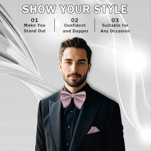 Image of Mens Bow Tie Pre Tied Oversized Bow Ties for Men Satin Bowties for Tuxedo Wedding Party Banquet