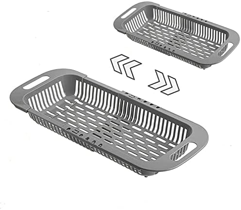 Colander Drain Basket,Vegoran Over the Sink Colander Strainer Basket ,Collapsible Colander Fruits and Vegetables Drain Basket Adjustable Strainer Sink Washing Basket (grey)