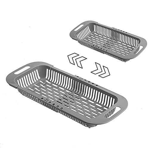 Colander Drain Basket,Vegoran Over The Sink Colander Strainer Basket ,Collapsible Colander Fruits And Vegetables Drain Basket Adjustable Strainer Sink Washing Basket (Grey) #TOP21