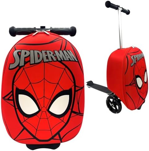 Fast Forward - 18" Licensed Kids Suitcase Scooter Lightweight Carry On Luggage with LED Wheels, various, Carry-on 18-inch, Spider-Man, various, Carry-on 18-inch, Spider-Man