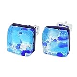 GlassOfVenice Murano Glass Venetian Reflections Square Stud Earrings - Aqua Blue