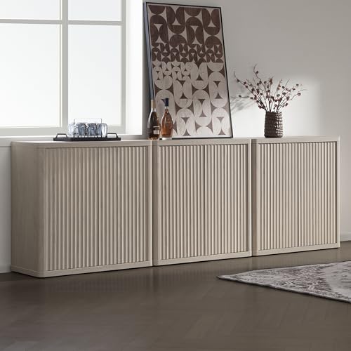 SICOTAS Buffet Cabinet with Storage 103.8" Sideboard Accent Modern Credenza with Doors & Shelves Fluted Tall Media Console Mid Century Coffee Bar Table for Living Room Kitchen Dining Room Hallway