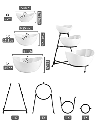 Lauchuh 3 Tier Serving Stand For Chip And Dip Set Oval Serving Bowl Set For Christmas Entertaining White Serving Platter And Dish For Dessert, Appetizer, Candy, Vegetable, Black #TOP2