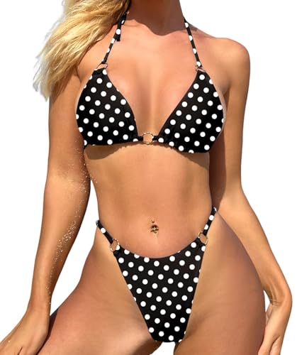 Image of MIKETAI Sexy Bikinis for Women 2 Piece Bikini Spaghetti Strap Swimsuits Solid Color Bathing Swimwear Triangle Bathing Suit