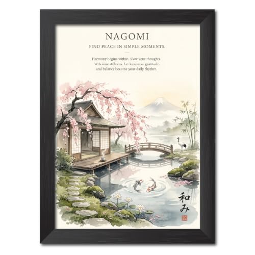 Image of TenorArts Japanese Philosophical Quotes Photo Frame Painting, Nagomi Poster Framed Wall Hanging Decor Paintings For Bedroom Living Room Home and Cafe, Minimal Drawing Framed Posters for Decorations (9x12 inches)
