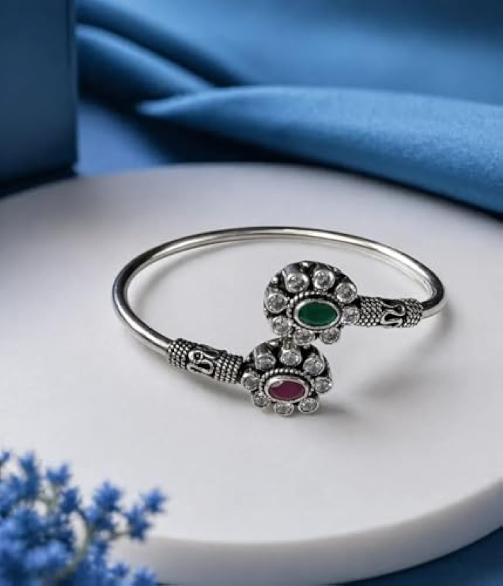 Women's 925 Sterling Silver Oxidized Cuff Bracelet, Vintage Design