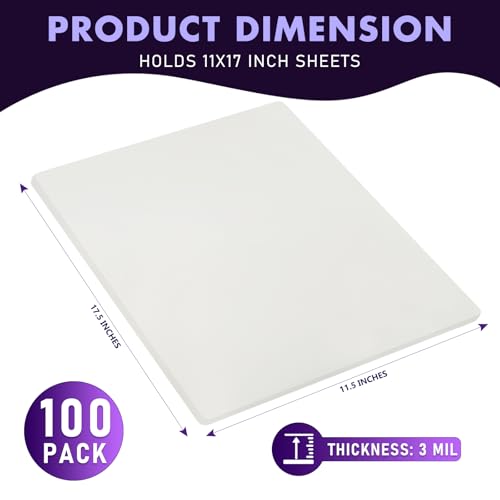 Jiomrzo Laminating Sheets, 100 Pack Laminating Pouches Holds 11 x 17 Inch Sheets, 3 Mil Laminate Sheets 11.5 x 17.5 Inch for Laminator, Clear Thermal Laminating Pouches with Round Corner
