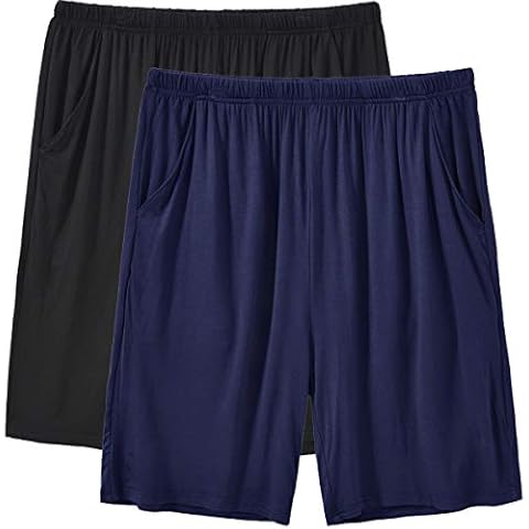 JINSHI Men's 2 Pack Lounge Wear Shorts Nightwear Soft Wick Summer Short Pyjamas Bottoms with Pockets Black & Navy Size XL Cover