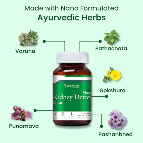 Image of ZEROHARM Holo Kidney Detox | Herbal Creatinine & Kidney Support with Varuna, Punarnava,Pathachata | Kidney Detox & Cleanse for Men & Women | Nano Formulated Ayurvedic Health Supplement - 60 Tablets