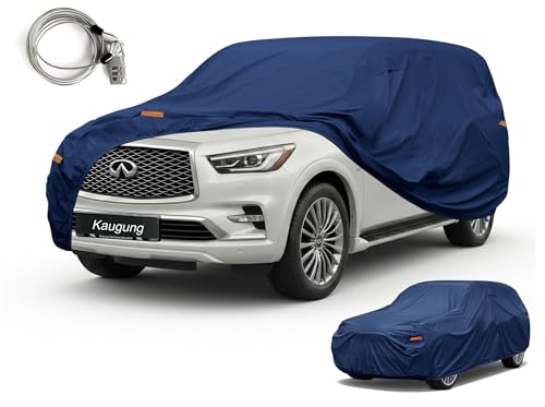 Image of Kaugung Custom Fit SUV Car Cover for Infiniti QX80 (2014-2026), Heavy Duty Waterproof All Weather Outdoor Protection, Breathable Full Exterior Cover with Vent, Rain Sun Snow UV Proof