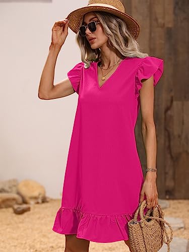 Image of SOLY HUX Summer Dresses for Women V Neck Cap Sleeve Ruffle Hem Smock Short Dress