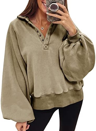 Trendy Queen Womens Sweatshirt Fall Clothes 2022 Lantern Sleeve Drop Shoulder Pullover Hoodies Button Fashion Y2K Outfits