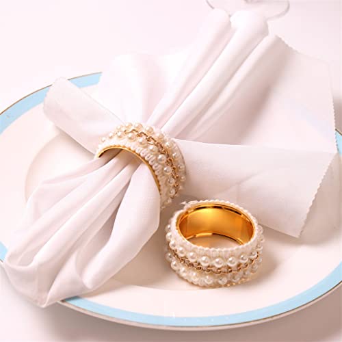 Mjwdp 12Pcs Diy Pearl Chain Napkin Rings Lace Fabric Napkin Buckles Electroplated Napkin Rings Tablecloth Buckles (Color : A, Size : One Size) #TOP3