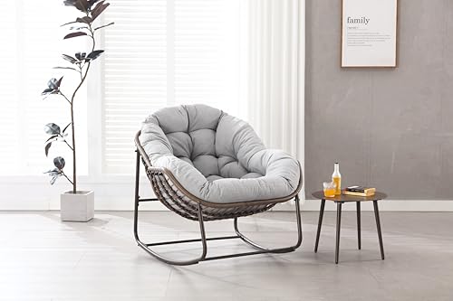 OKMYHOME Jardin - Sillón colgante basculante con marco de acero y cojín cómodo de algodón, uso interior y exterior, 94,5 x 111 x 80 cm, color gris