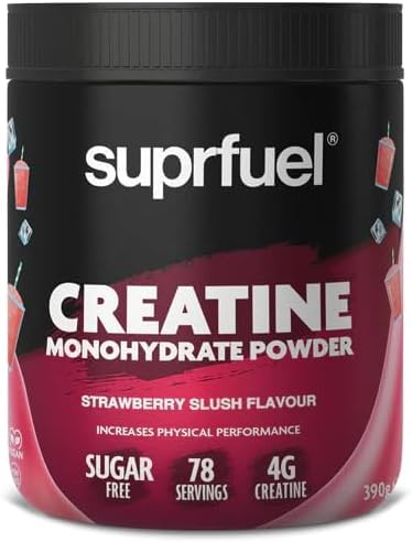 Food FactorSuprfuel Creatine Monohydrate Powder | Sugar Free, Vegan, Non GMO, 4g Creatine - 78 Servings (390g, Strawberry Slush)