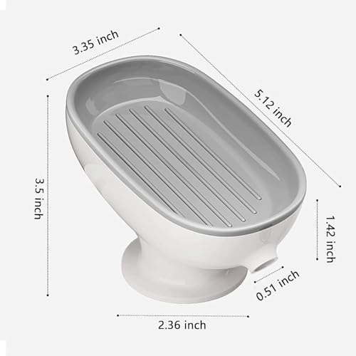 Image of Self Draining Plastic Soap Holder with Suction Cup - Leaf Shape Bar Soap Dish for Kitchen Sink, Shower, and Bathtub (1, White)