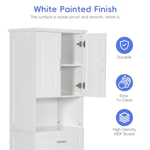 Linique 69.25\" H Tall Bathroom Cabinet with Tilt-Out Laundry Hamper Basket and Upper Storage Cabinet,Storage Cabinet with Two Doors,Adjustable Shelf and Drawer,White