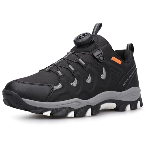 UOVO Lace-Free Boys Trainers Water Resistant Outdoor Hiking Shoes Lightweight Running Sneakers Black Size UK 2 EU 34