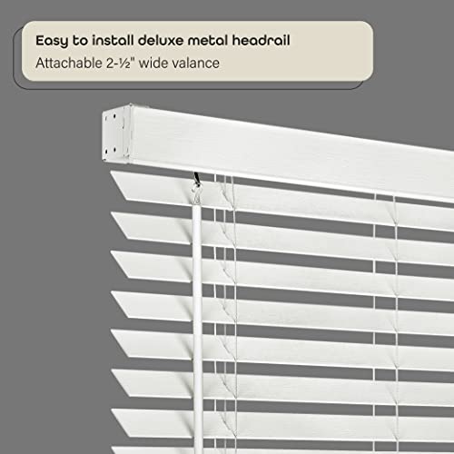 Cordless Room Darkening Plantation Blind - 27 Inch Width, 64 Inch Length, 2" Vinyl Slat Size - White - Gii Madera Falsa Faux Wood, Light Filtering Horizontal Windows Blinds By Achim Home Decor #TOP2