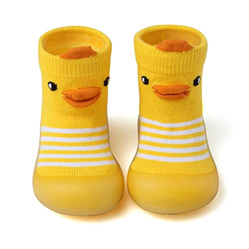 Baby Sock Shoes Toddler Cartoon Soft Rubber Sole Non Slip Indoor Floor Slipper for Infant Boys Girls First Walking Trainers Shoe Yellow Duck25