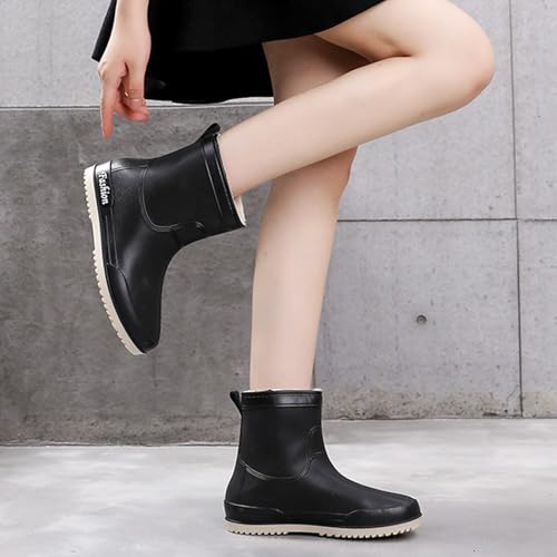 Generisch Gummistiefel Damen Gefütterte Wasserdicht Regenstiefel Warme Gummi Arbeitsstiefel Einfarbig Regenschuhe Casual Stiefel Outdoor Rutschfester Gartenschuhe für Frühling, Herbst und Winter