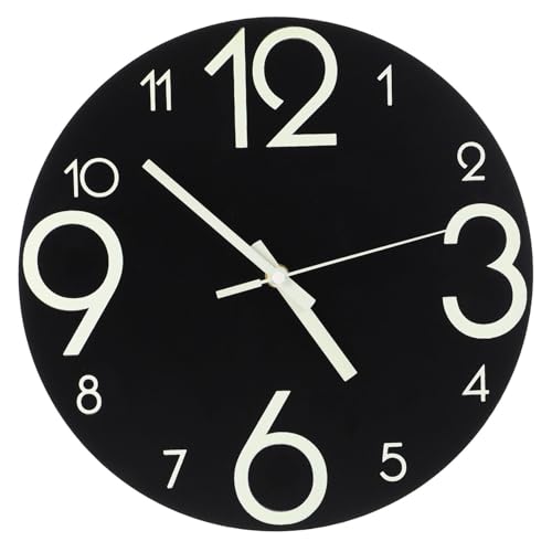 GRIRIW Reloj de Pared Luminous de Madera Reloj Silencioso Redondo sin Batería Decoración de Hogar para Dormitorio y Oficina