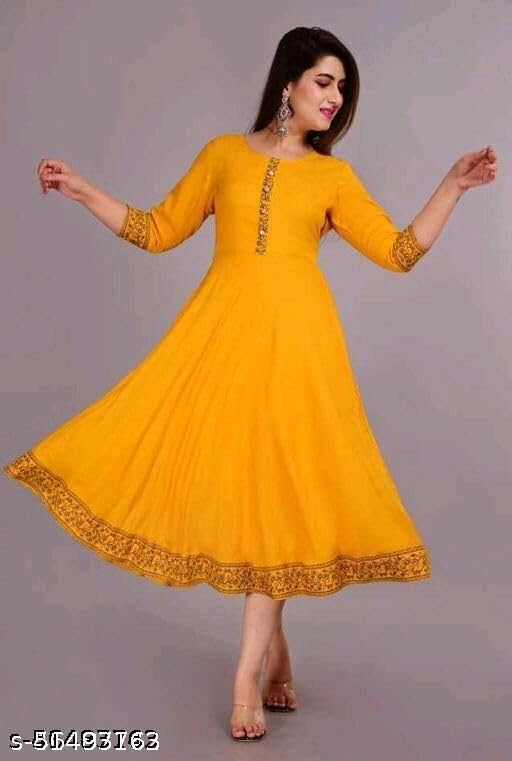 Image of Rayon Fabric Kurti for Women and Girls, Anarkali | Fashion Long Kurti with Jacket Gown Dresses
