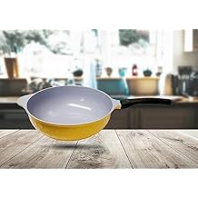 12.5" Ceramic Coating Interior and Exterior Cooking Wok,Frying Pan Made In Korea