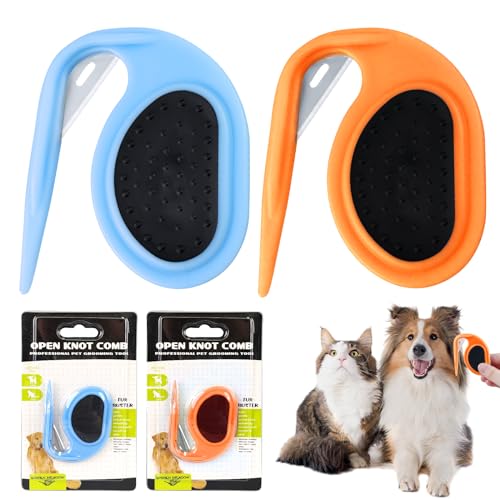 2 Pcs Pet Knotting Comb Dematting Comb for Dogs and Cats Pet Open Knot Comb Pet Grooming Tool Letter Opener Wrapping Paper Cutter Sliding Cutter for Medium/Long Hair Pets Removes Knots and Matts