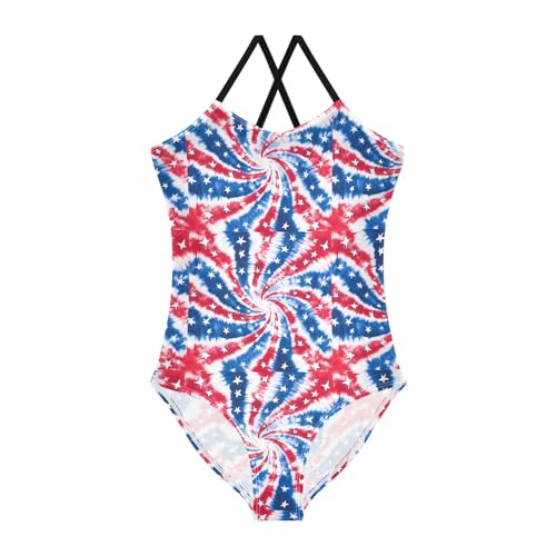 senya Girls Swimsuits One-Piece Swimwear Tie Bathing Suit Beach Summer Round Neck 7-8T Red Blue White Swirl